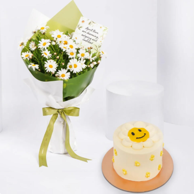 April Birthday Daisy Bouquet and Cake