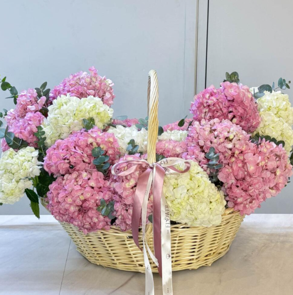 Basket with Hydrangeas