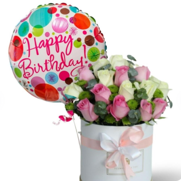 Flowers Box with Birthdays Balloon