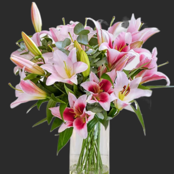 Pink and White Lily White Glass