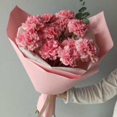 Pink carnations and eucalyptus